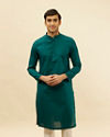 Teal Blue Windowpane Checks Self Patterned Kurta Set